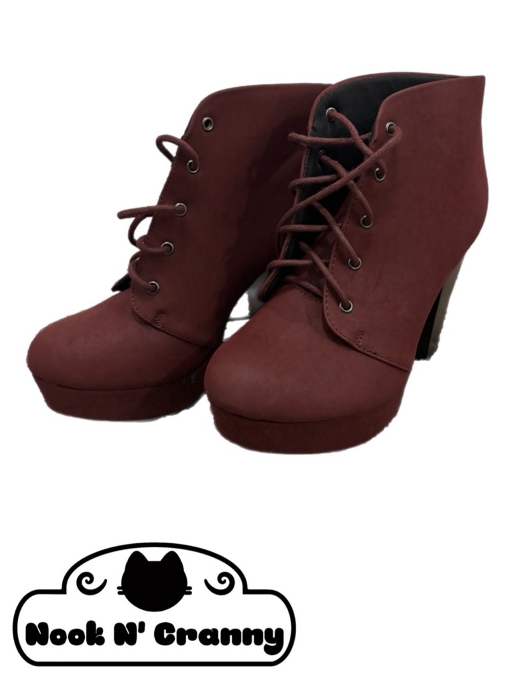 Women's Lace-Up Platform Ankle Boots - Burgundy
